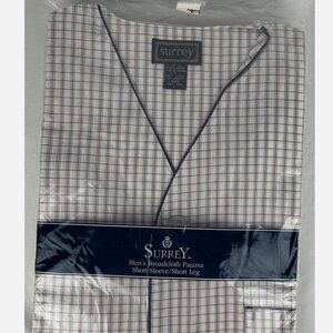 Vintage NEW Surrey Red Blue Plaid Pajama Set PJs Mens L Short Sleeve Leg 2 PC